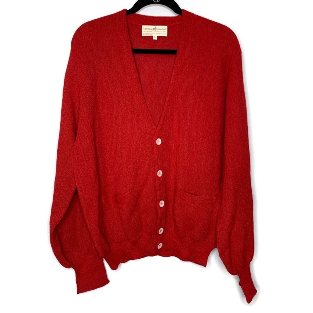 SOLD!!Peruvian Connection Vintage Hand Made Alpaca V-Neck Grandfather Cardigan